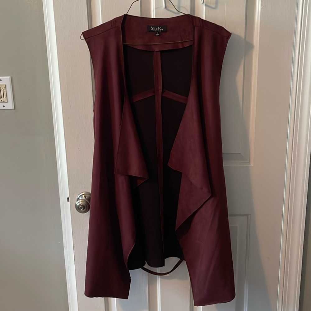 Suede deep purple open vest with tie wrap around